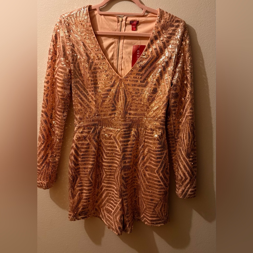 Guess Peach Sequin V-Neck Dress